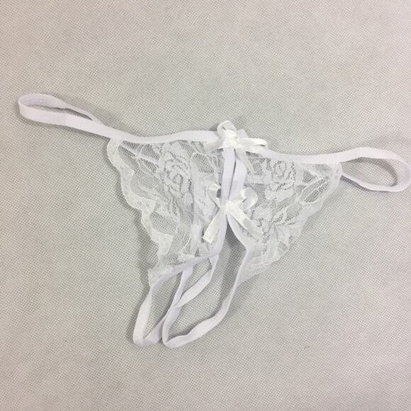 Lace Open Crotch G Strings Thong White One Size - Picture 4 of 5